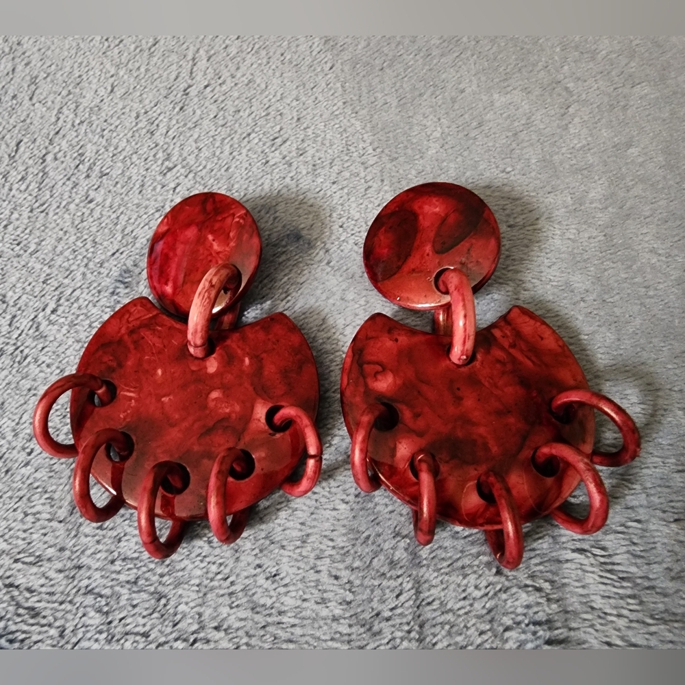 Bold Retro Red Acrylic Statement Earrings